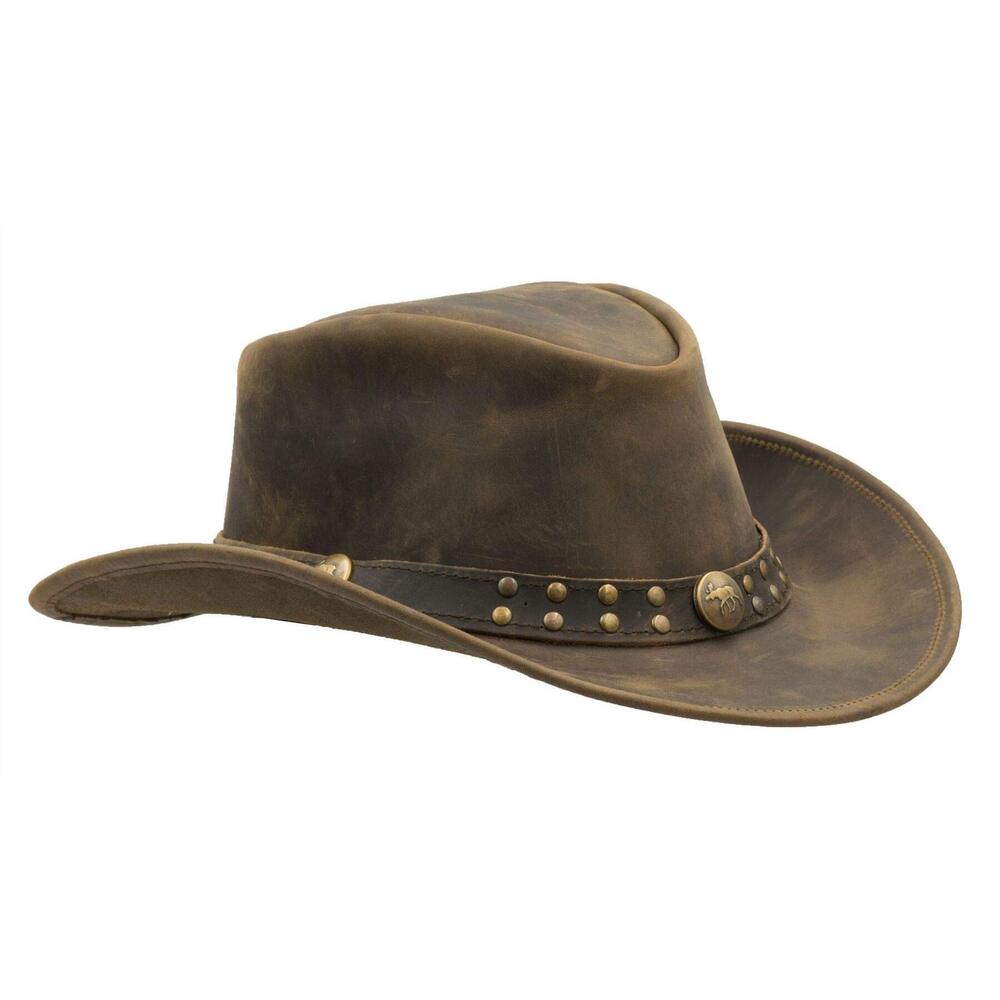 2665 Unisex Leather Cowhide Outback Two-tone Brisbane Hat, Light Brown
